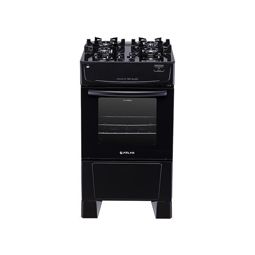 Fogão De Piso Atlas Monaco Top Glass 4 Bocas Mesa De Vidro Preto Bivolt