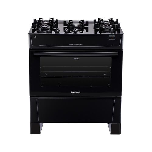 Fogão De Piso Atlas Monaco Top Glass 5 Bocas Mesa De Vidro Preto Bivolt
