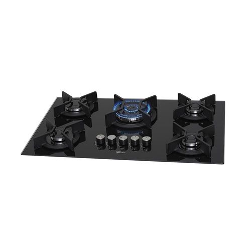 Cooktop 5 Bocas Fischer Infinity Trempe De Ferro Tripla Chama à Gás Mesa De Vidro Preto Bivolt