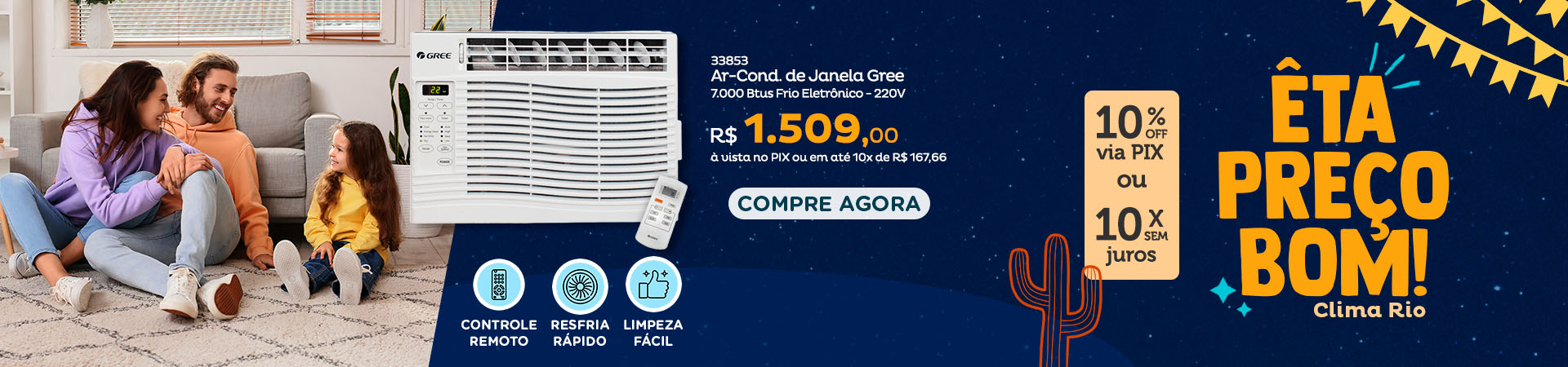 Banner promocional do Ar Condicionado de Janela Gree de 7.000 Btus
