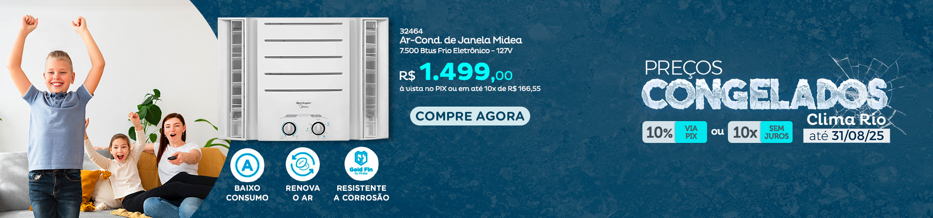 Banner promocional do Ar Condicionado de Janela Midea de 7.500 Btus